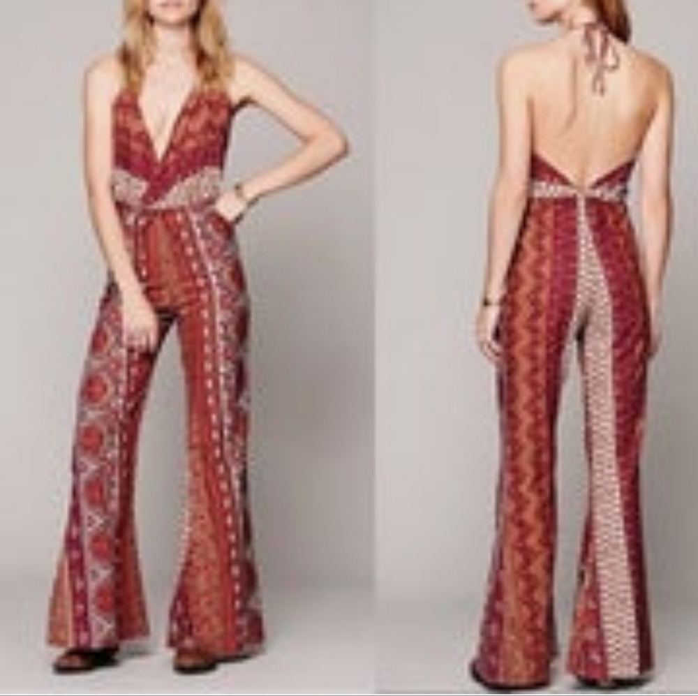Novella Royal for Free People Handmade  Bell Bottom Strappy Jumpsuit Long